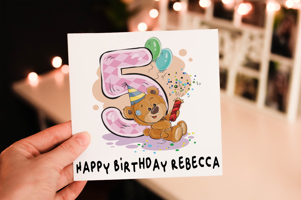 Teddy 5th Birthday Card, Card for 5th Birthday, Birthday Card - Click Image to Close